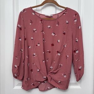 Dusty Rose Floral Twist-Front Blouse | Pink Republic Size M